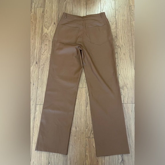 MNG Mango Sz 8 Faux Leather Pleather Pants Trousers Vegan Brown Straight - Picture 12 of 13